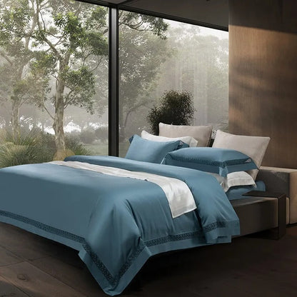 Vaikon Bedding Set in Elysium Blue crafted from Egyptian Cotton
