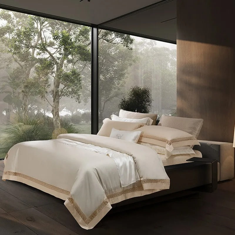 Vaikon Bedding Set in Elysium Beige crafted from Egyptian Cotton
