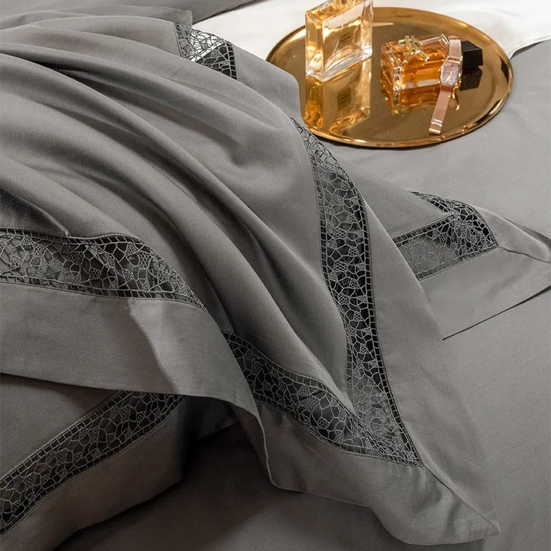 Vaikon  Bedding Set in Elysium Grey made from Egyptian Cotton