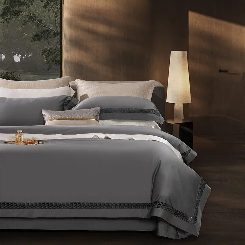 Vaikon  Bedding Set in Elysium Grey made from Egyptian Cotton